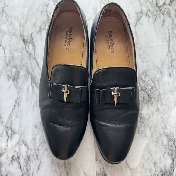 Cesare Paciotti Mens Loafer Black Leather Sz 12 EU 45 Gold Dagger Made In Italy - Picture 1 of 8